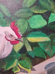 Original Hand Painted 8×8 Chicken Acrylic Panel Signed Home Decor