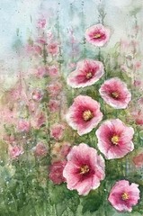 Original brand new watercolor still life ”Hollyhock” $55 art