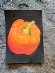 ACEO Original Abstract Acrylic Painting of a Bell Pepper Vegetable by Kiva