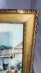 Stunning original very old watercolor, original frame, nails and 1916 newspaper