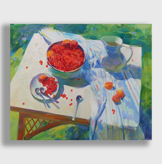 Oil painting Currant Ukrainian painter Canvas Decor Unframed original still life