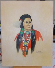 SIOUX & CHEYENNE YOUNG WOMEN, OIL ON CANVAS BOARD – SIGNED