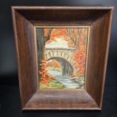 Marilyn Richards Oil Painting Landscape 10×12 Brwn Stone Bridge Autumn Art Frame