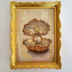 Pearl Seashell Painting Original Art Oil Modern Semi Abstract Wall Decor Artwork