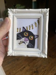 PRINT Whimsical Cat Cute,funny, Painting,framed,miniature,small,mini