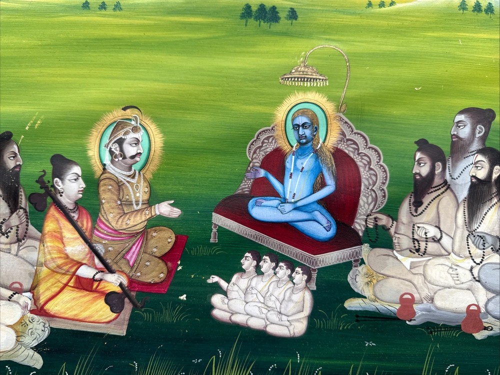 “Krishna” Hindu Mughal Antique Painting Indian Mystic Ceremony Persian Signed