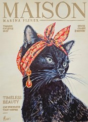 Bombay Cat Portrait Painting Black Feline Fashion Illustration Original Acrylic