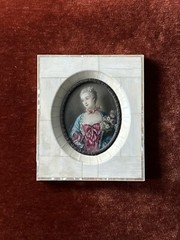 Antique 19th C Hand Painted French Portrait of a Lady Boucher MOP Frame