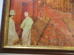 LARGE VINTAGE PAINTING PORTRAIT MODERNIST FRENCH FRANCE URBAN STREET SCENE