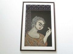 VINTAGE ANTIQUE EMBROIDERY NEEDLEPOINT JAPAN CHINA? PORTRAIT MODERNISM MASTERFUL