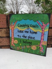 John Denver Lyric Painting 10 x 10″ wood, Country Roads Song Wall Art, 70s music