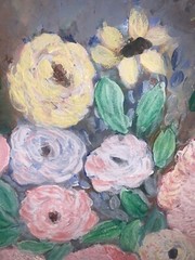 VTG ‘96 Still Life Flowers Ranunculus Roses Blue Vase Canvas Modern 18”x 25.75”