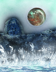 Original Ocean Wave Art Splashing on Rocks signed by Artist Jason Girard.