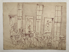 Vintage 1930/40’S Original Pen and Ink and Pencil Drawing CROWD ON THE STREET 2X