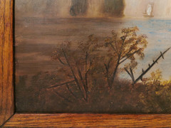 MID-19tTH C. HUDSON RIVER at WEST POINT, NY AMERICAN ANTIQUE UNSGND O/C, OAK FRM