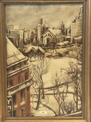 Vintage Landscape City Scene Painting On Canvas Framed Signed And Dated 1943