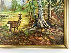 Painting oil painting unsigned oil on canvas deer in clearing hunting parlor hunter hunting
