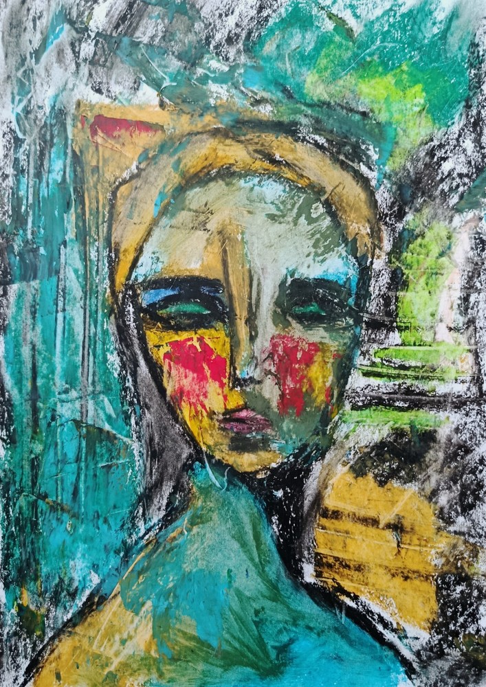 Portrait Woman – Abstract Modern Art – Oil Chalk A4 Paper – Modern Art