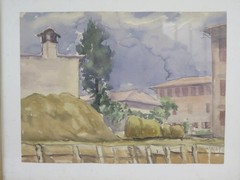 Painting In Watercolor View Of Country Signed Pancaldi Painter Of Modena P0