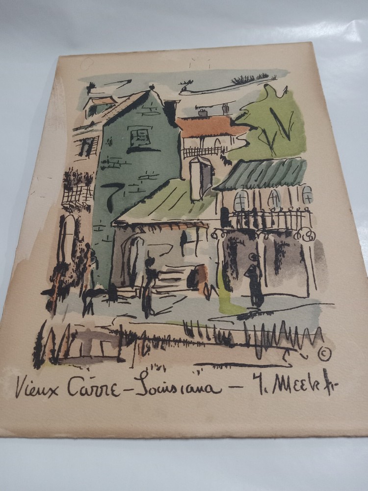 Thomas Meek Jr Vieux Carré-Louisiana ORIGINAL 1951 WATERCOLOR – Examine Closely