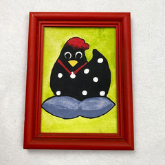 Lot of 2 Original Folk Art Chicken Paintings Framed Colorful Whimsical Farmhouse