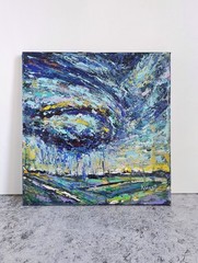 Original Acrylic Painting 12×12 Storm Sky Rain Seascape Textured Impasto Canvas