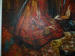 Vintage Cubism Oil Painting, Bedouin Women in Market, Signed E. ENOS, 64 x 54 cm