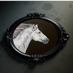 Original Horse Oil Painting On Oval Canvas Gray White Andalusian Equine 16×20