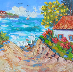 Seascape Original Painting Oil on Canvas board 20x20cm Seaside Impressionism Art