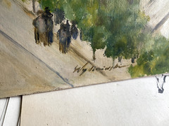 ::OIL PAINTING CITY WITH CHURCH AND THEATRE -WHO KNOWS THE PLACE? INREADABLE SIGN.