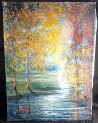 Vintage Oil Painting American Fall Leaves Trees Signed Original Art by Van Dress