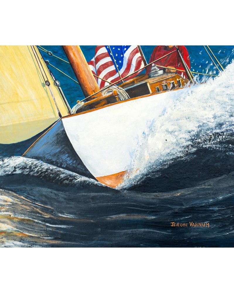 Jerome Varnum (1955-2024) Sailing Painting with American Flag, Unframed