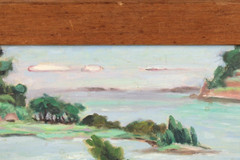 Mid Century Coastal Village Scene Village Oil Painting Illegible Signature 1952