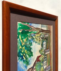 Vintage Modernist Watercolor Painting Spanish Church Buildings Mystery Artist