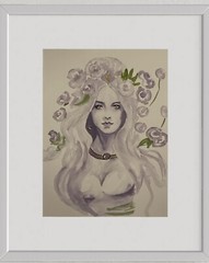 Beautiful Goddess Original Painting Watercolor On Paper.Signed