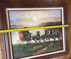 Vtg Stagecoach & Horses Oil Painting Signed Walter Framed & Matted 25×29 Western
