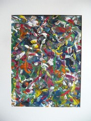 ROBIN JOHNSON, TEMPERA ON PAPER, EXPRESSIONIST ABSTRACTION DRIP TECHNIQUE MODERN