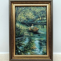Fisherman Original Oil Painting 4×6 Framed Signed River Boat Landscape Art