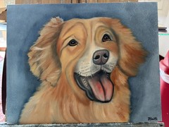 Original oil painting 11 x 14 inches happy golden retriever dog