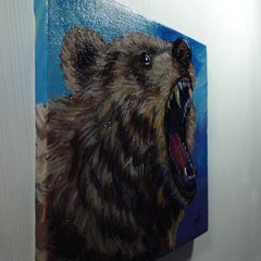 Original Acrylic Painting Roaring Grizzly Bear Portrait Small Hand Painted Art