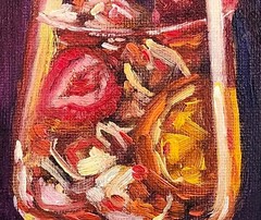 Strawberry Citrus Sangria Original Oil Painting Framed Cocktail Bar Art 5×7 OOAK
