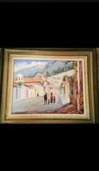 Vintage Carlos De Leon Campos 1980 Oil Painting Guatemalan Street Scene Framed