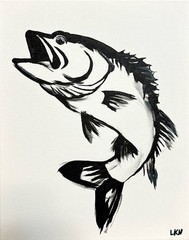 Laeknapes Bass Fish Abstract Art 11X14 Canvas Expressionist Decor Monochromatic