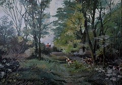 Hunting in Forestry ‘Fernie Hunt, Leicestshire’ Sam Marriott Oil Painting c1970s