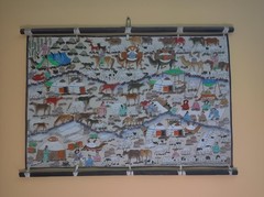 Rare Item: Traditional Mongolian Painting on Animal Hide Depicting Nomadic Life
