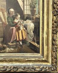 ANTQ Early 19th C German Munich School Interior Genre O/C „The Knitting Lesson“!