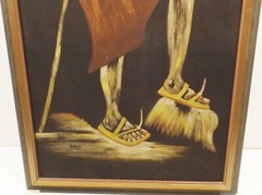Batik Picture Stoffbid “ African Warrior With Spear “ 49x92cm Sign IN Frame