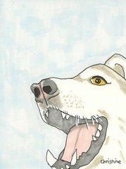 Husky Dog Greeting Card  (4 1/4“ x 5 1/2″) original art in permanent marker 