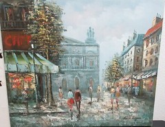 HENRI ROGERS PARIS CAFE STREET SCENE ORIGINAL OIL ON CANVAS PAINTING UNFRAMED