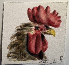 Original mini watercolor Chicken painting Rooster wall art farm animal decor